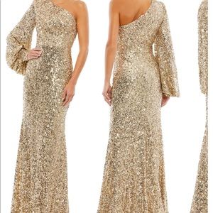 Mac Dugal gold sequin one shoulder gown size 4